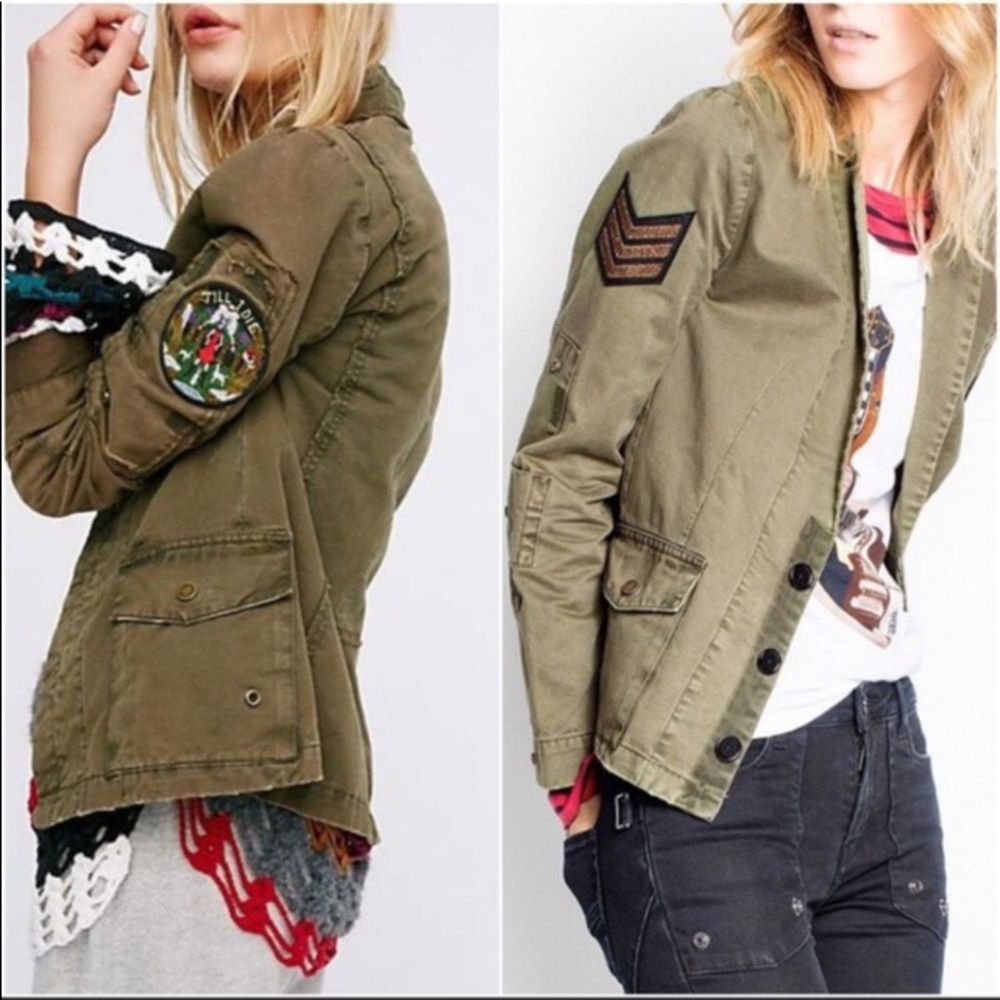 Zadig & Voltaire Olive Green Military Patch Jacket
